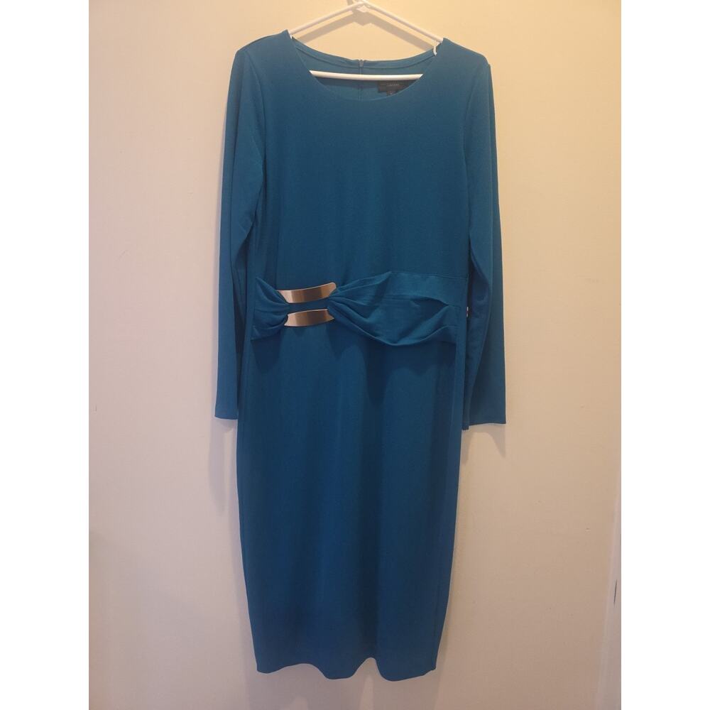 Donna Karan Women's Blue Long Sleeve Embellished-Waist MIDI Dress Size M
